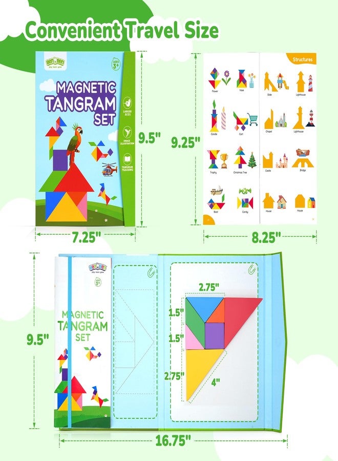 BenBen Travel Tangram Puzzle with Magnetic Wooden Shapes, Extra Large Dual-Sided Magnet Surface, Color Pattern IQ Book, Road Trip Car Plane Game, Educational STEM Travel Toys for Kids Adults - Image 3